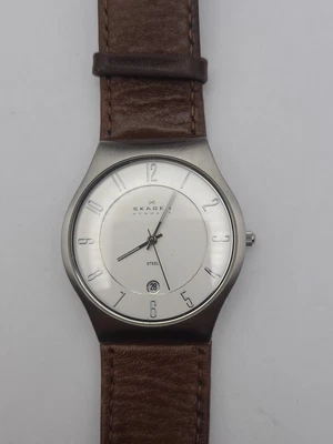 Skagen Denmark 233XXLSL Men’s Analog Quartz Watch Brown Band New Battery Working - Image 1 of 4