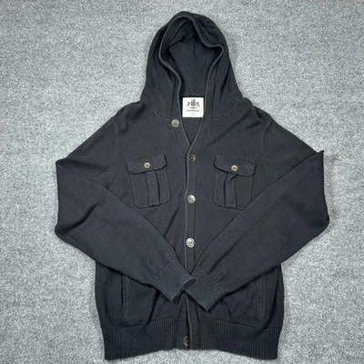 Cárdigan suéter utilitario militar Express para hombre M negro con capucha botón delantero Foto 1 de 4