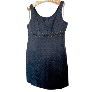 Tiana B. Black Sleeveless Damask Cocktail Dress with Laced Grommets size 12 - Picture 1 of 8