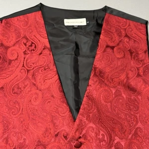 PRONTO-UOMO Paisley Mens Large Red Black Formal Vest Suit Wedding Prom Christmas - Picture 1 of 11