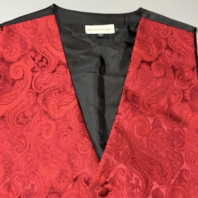PRONTO-UOMO Paisley Mens Large Red Black Formal Vest Suit Wedding Prom Christmas - Image 1 of 4