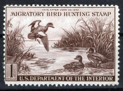 US RW9 MH FVF $1 violet brown Baldpates Duck Revenue Zayix Stamps 0225MAR0027 - Image 1 of 2