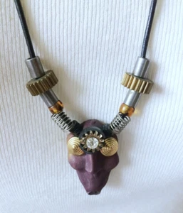 Steampunk Art Jewelry, Handmade OOAK Pendant, Necklace, Unique Android Face - Picture 1 of 3