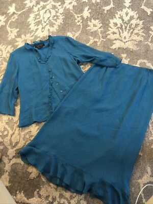 CYNTHIA HOWIE MAGGY BOUTIQUE 2 PIECE OUTFIT, BLOUSE & SKIRT, BLUE, SIZE 10 Ev - Image 1 of 4