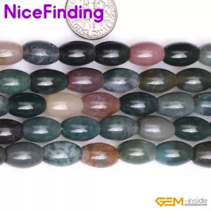 Cuentas sueltas de piedras preciosas de olivario de ágata india natural para hacer joyas 15" - Imagen 1 de 18