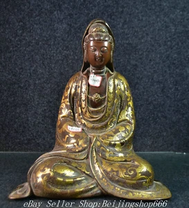 12.4" Old Chinese Purple Bronze 24K Gold Gilt Guan Yin Goddess Statue - Picture 1 of 17