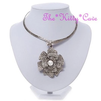 Vintage Moulin Gatsby Silber Blumen Halskette Choker M / Swarovski Strass - Bild 1 von 4