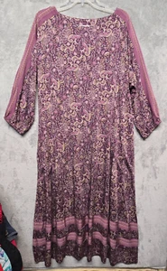 Pure J Jill Peasant Dress Womens Sz Large Plum Purple Floral Prairie Pockets - Picture 1 of 14