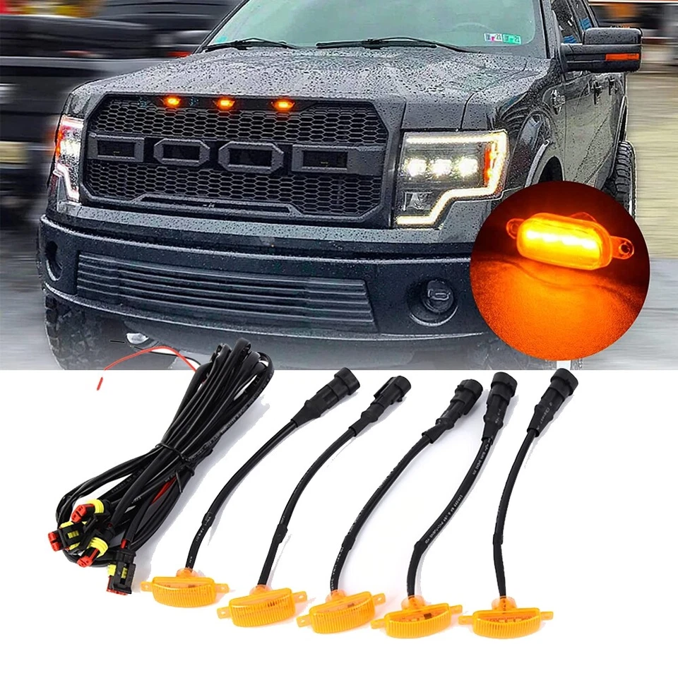 Kits de luces de rejilla LED ámbar lente ámbar universal para Ford F150 F250 F350 Raptor Foto 1 de 4