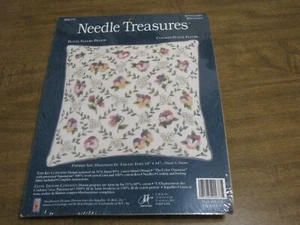 NEEDLE TREASURES CROSS STITCH KIT PETITE FLEURS PILLOW - Picture 1 of 2
