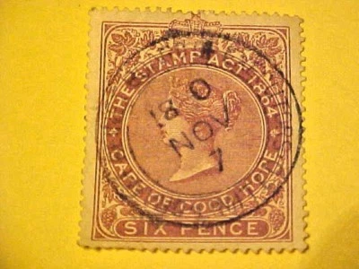 RARE CAPE OF GOOD HOPE Hand Cancelled Hinged Postage Stamp 6 Pence 1861-70 S676 - Image 1 of 2