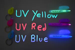 DirectGlow 3ct unsichtbarer Schwarzlicht Tinte Marker Stift blau rot gelb mit UV-Licht - Bild 1 von 6