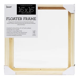 Jasart Thin Edge Artwork 16x16" Wood Floater Canvas Painting Frame Sqr Natural - Picture 1 of 5