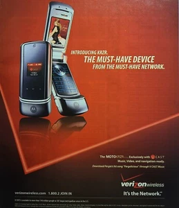 Anuncio impreso de revista de video musical Verizon Wireless Network Moto KRZR VCast 2006 - Imagen 1 de 2