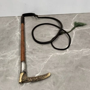 Antique Silver Mounted Antler Horn Handle Riding Crop/ Whip 49cm & 130cm - Picture 1 of 10