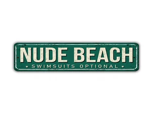 Nude Beach Street Sign Swimsuits Optional Vintage Style - Picture 1 of 6