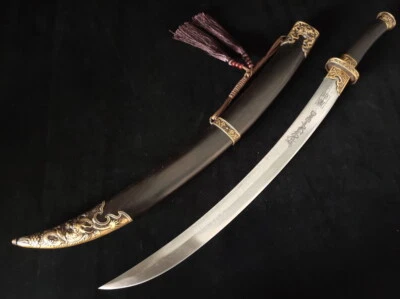 Mongolian Scimitar Damascus Folded Steel Cavalry Saber “蒙古” Sign Machetes #1383 - Image 1 of 4