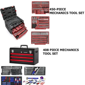 WORKPRO 408 Pezzi/450 Pezzi Set Attrezzi Meccanici Metallo Custodia Resistente Scatola Cromata - Foto 1 di 22