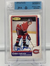 CHRIS CHELIOS 1986-87 O-PEE-CHEE SIGNED AUTOGRAPHED CARD #171 BAS JSA SLAB CARD