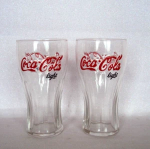 2 Coca Cola Light Glasses. Red & Black Lettering. Relief Raised Logo 13cm Tall - Picture 1 of 7