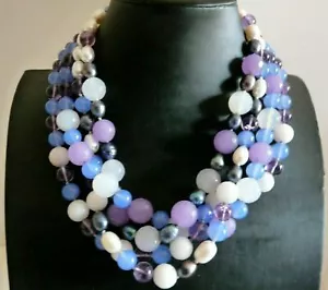 COLLANA NOSTRA PRODUZIONE CHIUSURA IN ARGENTO CON CALCEDONIO AMETISTA E PERLE - Foto 1 di 6