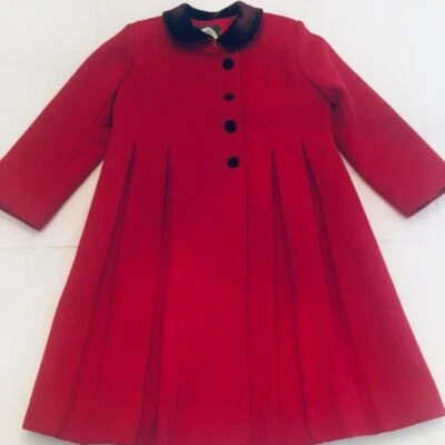Isabel Garreton девочек красный шерсти классическое пальто 6 X коричневый бархат воротник и пуговицы - Изображение 1 из 4