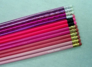 24 "Shades of Pink" Personalized Pencils w/Glitzy - Picture 1 of 1