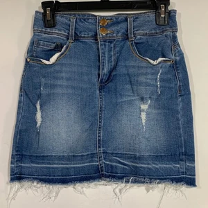 Select Denim Mini Skirt Distressed Frayed Hem Casual Cute Girls Size M - Picture 1 of 8