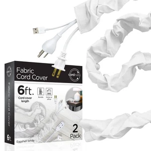 Lot de 2 couvercles de cordon en tissu cordé, 6 pieds, gestion et cache-câbles, facile - Photo 1/7