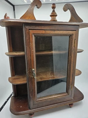 "Gabinete de curiosidades vintage estantes de madera puerta de vidrio mesa/colgador de pared 17""" Foto 1 de 4