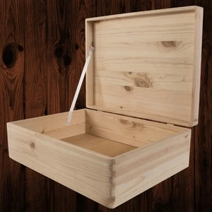 Wooden Memory Keepsake Storage Box 39x29x13cm/ Natural Decorative REAL PINE Lid - Picture 1 of 8