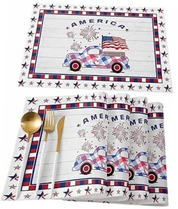 4th of July Patriotic Placemats for Dining Table Heat Insulation Washable - Picture 1 of 7