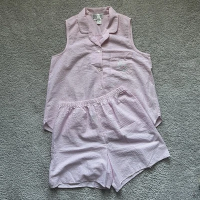Pantalones Cortos Miss Elaine Intimates Rosa Sin Mangas Seersucker Pijama Rosa Aplique XL Foto 1 de 4