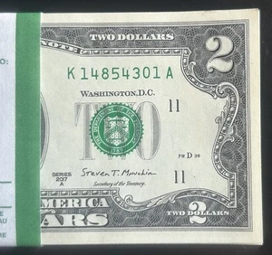 $2 DOLLAR BILLS FULL COMPLETE BEP STRAP $200 FACE VALUE W/ 4/5 DIGIT LADDERS - Picture 1 of 5