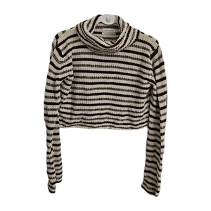 Urban Outfitters Sweater Womens Small Brown Striped Crop Turtleneck Pullover - Picture 1 of 9