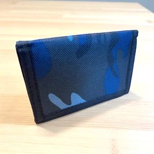 Slim Mens Boys Canvas Camo RFID Blue 3 Card ID Window Trifold Ripper Wallet 2033 - Picture 1 of 12