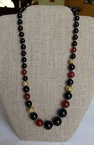 Collar Vintage Marrón Negro Texturizado Tono Dorado Cuentas 20" Estate Años 80 - Imagen 1 de 6