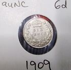 1909 Sixpence Edward Vii 92.5% Silver 6D Auncsp#3983 Harderyear