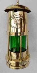 Nautical Lamp Brass Green Glass Minor Oil Ship Lantern Boat Light - Picture 1 of 5