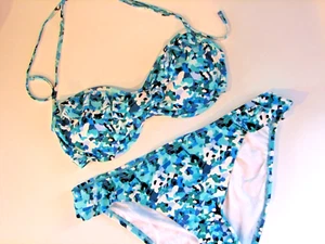 Kenneth Cole Underwire M Bikini Swim Suit Blue Mosaic Print Hipster - Picture 1 of 9