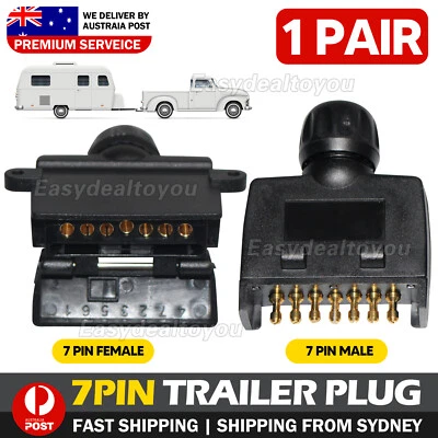 7 Pin Flat Trailer Plug Male Female Socket Set Caravan Boat Adaptor Connector OZ - image 1 of 4