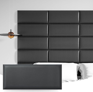 Peel and Stick Headboard for Queen and King in Black, Pack of 9 Panels Sized 9.8