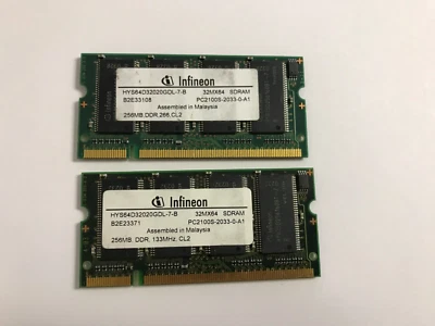 2X INFINEON 256MB RAM MEMORY - 32MX64 SDRAM - PC2100S-2033-0-A1 - DDR,266,CL2 - Image 1 of 2