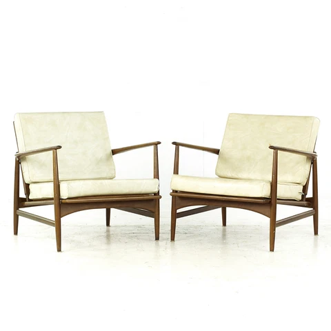 Kofod Larsen for Selig Mid Century Walnut Lounge Chairs - Pair Cover