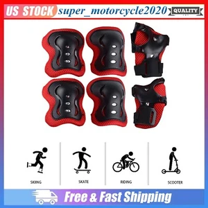 Red + Black Kids Roller Skateboard Skating Knee Elbow Wrist Protective Gear Pads - Picture 1 of 8