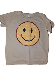 Gently  used Gymboree girls 10-12 yellow smiley face sequins tan sweatshirt - Picture 1 of 4