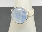 Blue Rainbow Moonstone ring size P 1/2 Solid Sterling silver round actual one