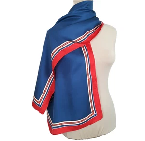 Vintage Seidentuch breit rechteckig blau rot maritim Anker nie getragen Korea - Bild 1 von 6