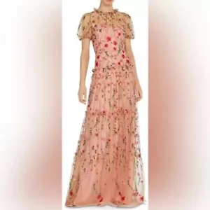 $795 ML Monique Lhuiller Womens Pink Floral Embroided Gown Size 6 - Picture 1 of 7