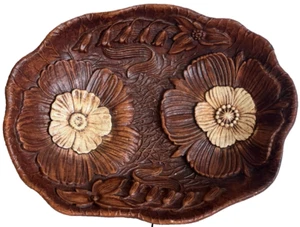 Multi Products 1946 ~ Faux Wood Resin Carved Bowl ~ Poppy Flowers & Other Floral - Picture 1 of 9